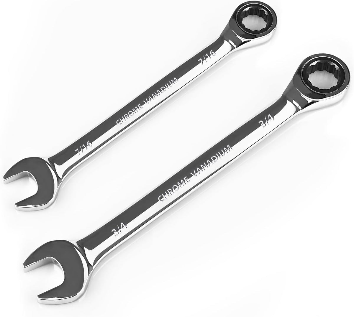 Egofine 3/4 ratchet wrench and 7/16 wrench, SAE Ratcheting Wrench Set, Industrial Grade Gear Spanner with 12-Point Design, 72-Tooth Ratchet, Chrome Vanadium Steel