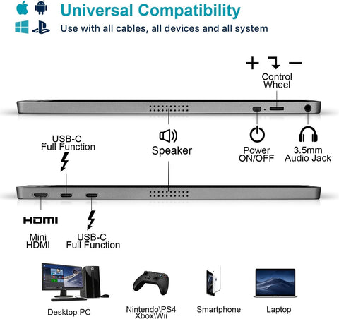 KYY Portable Monitor 15.6" 1080P Computer Monitor Screen Extender w/Cover