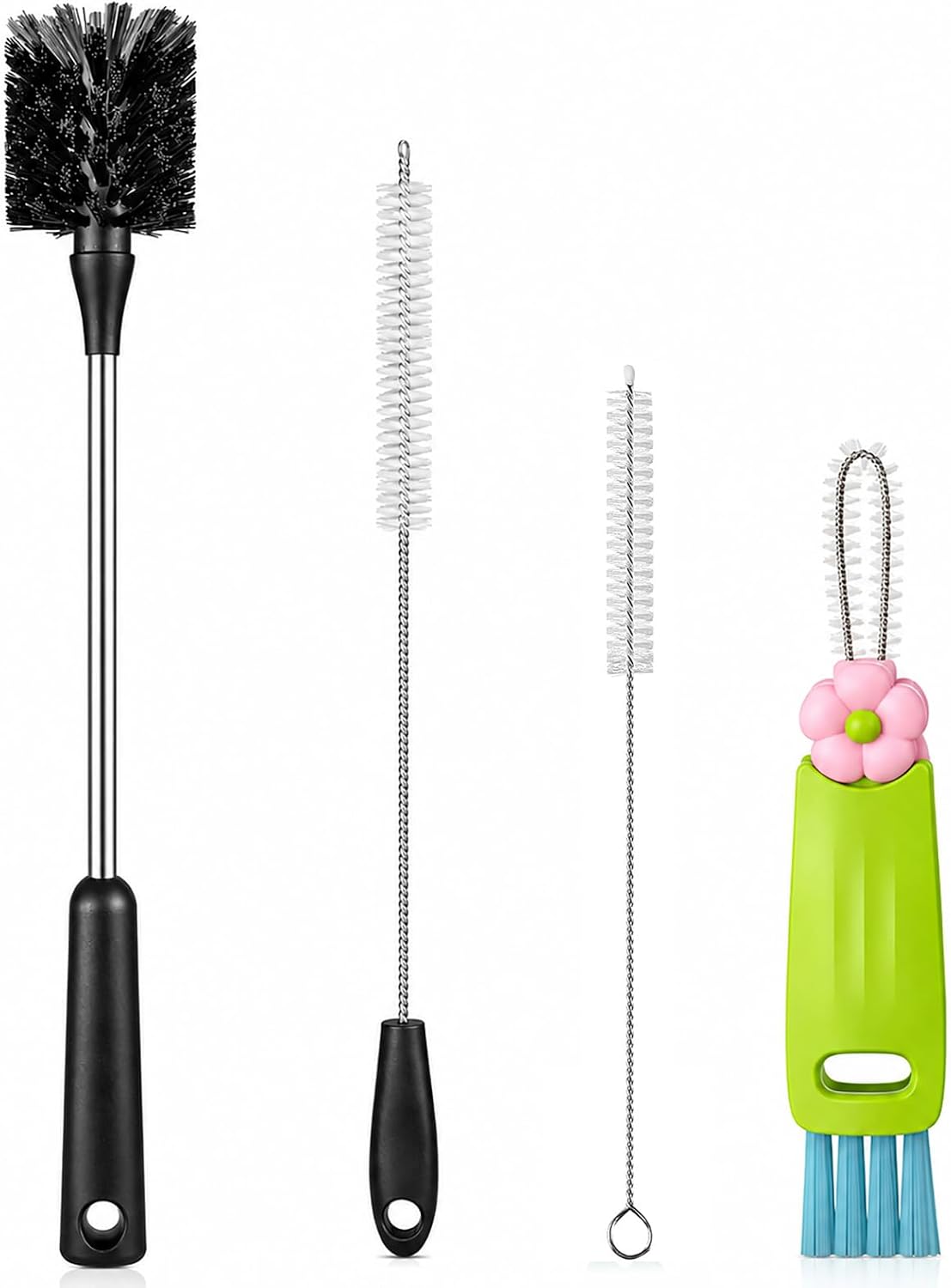 4 Pack Bottle Brush, Long Scrub Cleaning Brushes with Straw & Lid Brushes