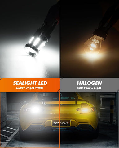 SEALIGHT 3157 LED Bulb Reverse Light, Brake Bulbs 1000% Brighter 6000K 1800LM Super Bright 3056 3156 3057 LED Bulbs with Projector Len for DRL Tail Brake Turn Signal Lights, White 2PCS