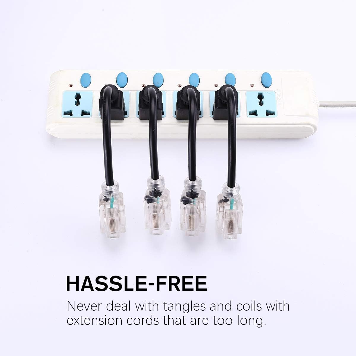 Miady Short Power Extension Cord Outlet Saver, Female Plug with Lighted End 16AWG/13A, 3 Prong (4 Pack, Black, 8 Inch)