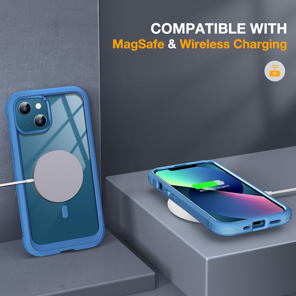 miracase for iPhone 13 Case 6.1",Built-in Glass Screen Protector,Blue