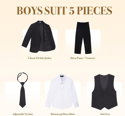 Luca Gabriel Toddler Boys' 5 Piece Classic Fit No Tail Formal Khaki Dress Suit Set with Tie and Vest