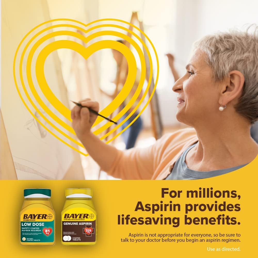 Bayer Aspirin Low Dose 81 mg, Enteric Coated Tablets, Doctor Recommended, Secondary Prevention of Cardiovascular Disease, 300 Safety Coated Tablets (Packaging may vary)