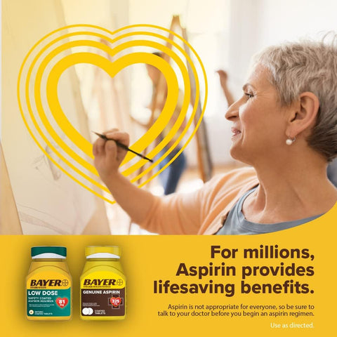 Bayer Aspirin Low Dose 81 mg, Enteric Coated Tablets, Doctor Recommended, Secondary Prevention of Cardiovascular Disease, 300 Safety Coated Tablets (Packaging may vary)