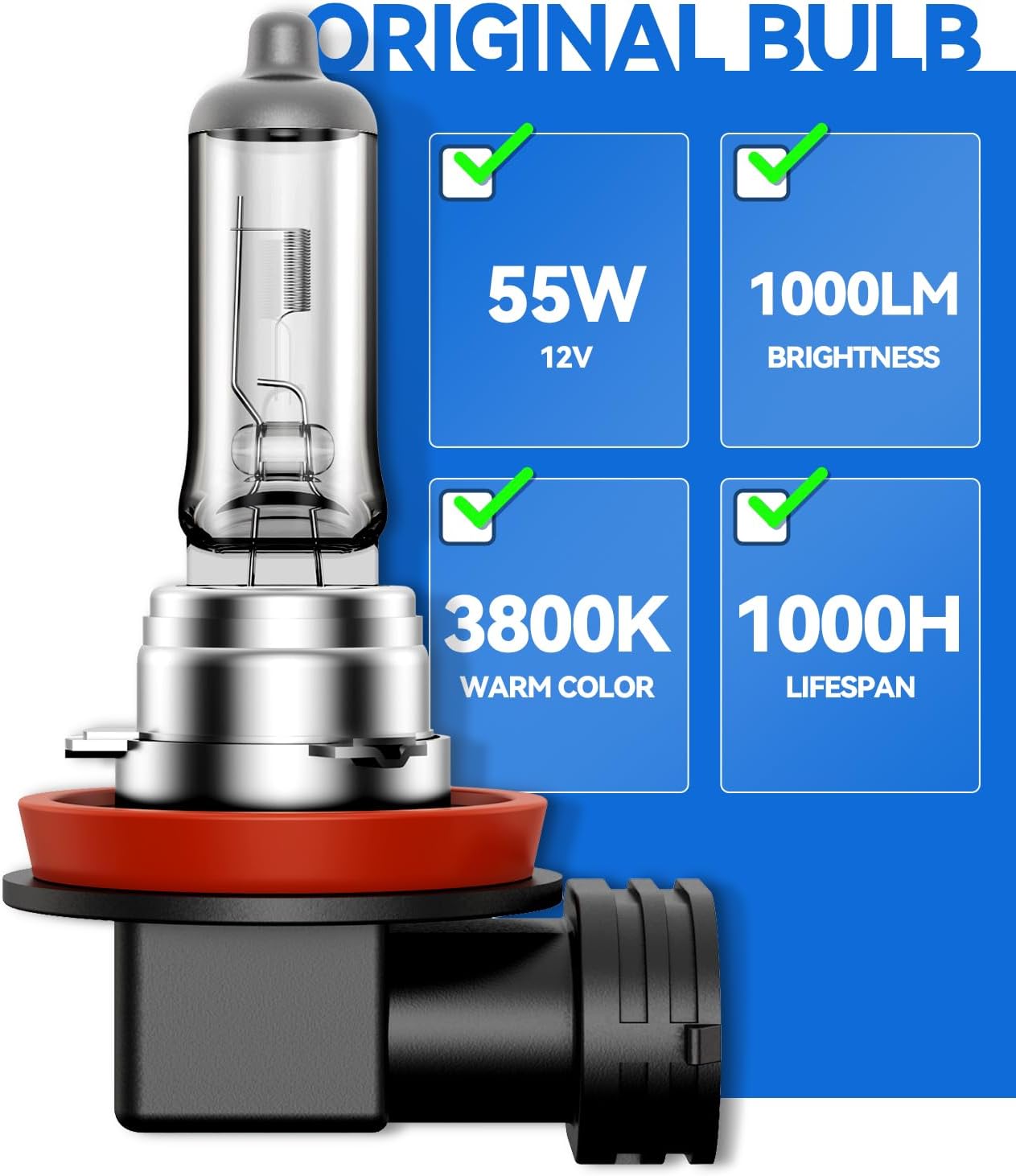 H11 Headlight Bulbs, 2Pcs 12V 55W H11 Halogen Bulbs Replacement for Car Truck Headlight Bulb, 3800K Amber Yellow