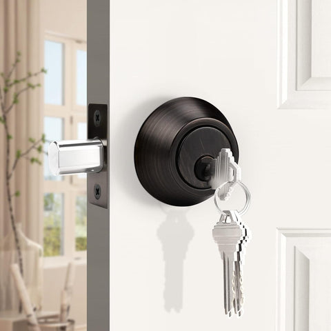 Probrico Keyed Alike Single Cylinder Deadbolts Oil Rubbed Bronze(Combo Packs), One Side Keyed Deadbolts, Interior& Exterior Door Lock for Entrance Lock and Front Gate, 4 Pack