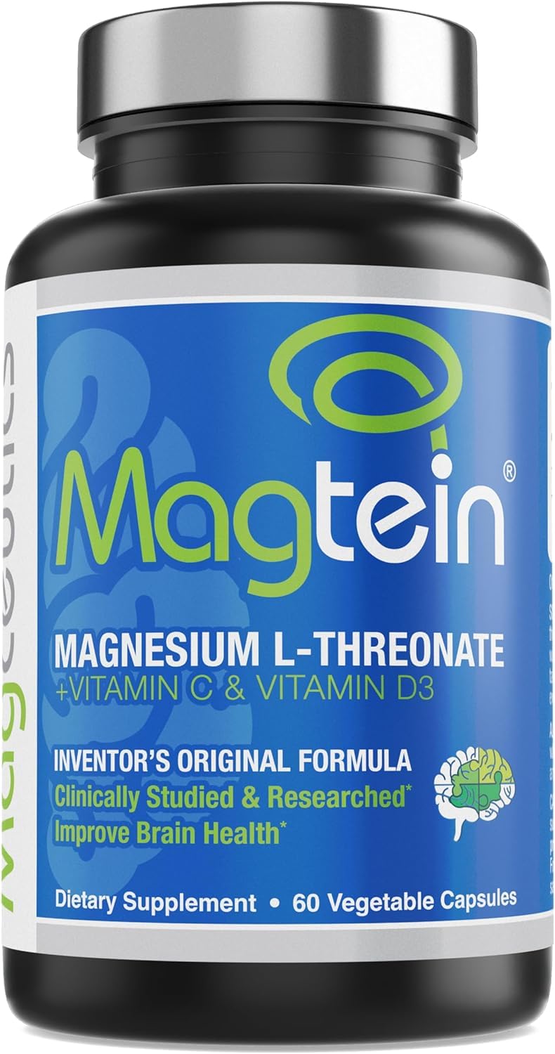 Magtein Magnesium L-Threonate, Improve Brain Health, Memory, Cognition, Stress Relief and Sleep Quality - 60 Veg Capsules (30 Days Supply)