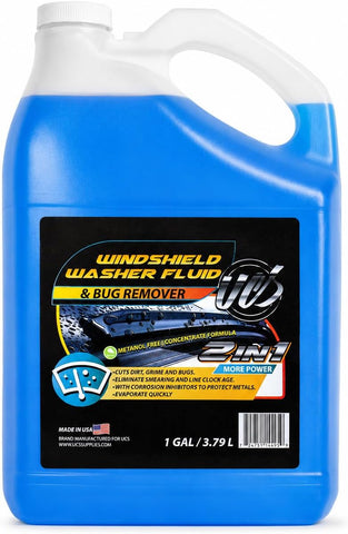 UCS Windshield Washer Fluid 2-in-1 Bug Remover – Ready to Use Formula – Streak-Free Cleaning – Removes Dirt & Road Grime – 1 Gallon (128 fl oz) Methanol-Free