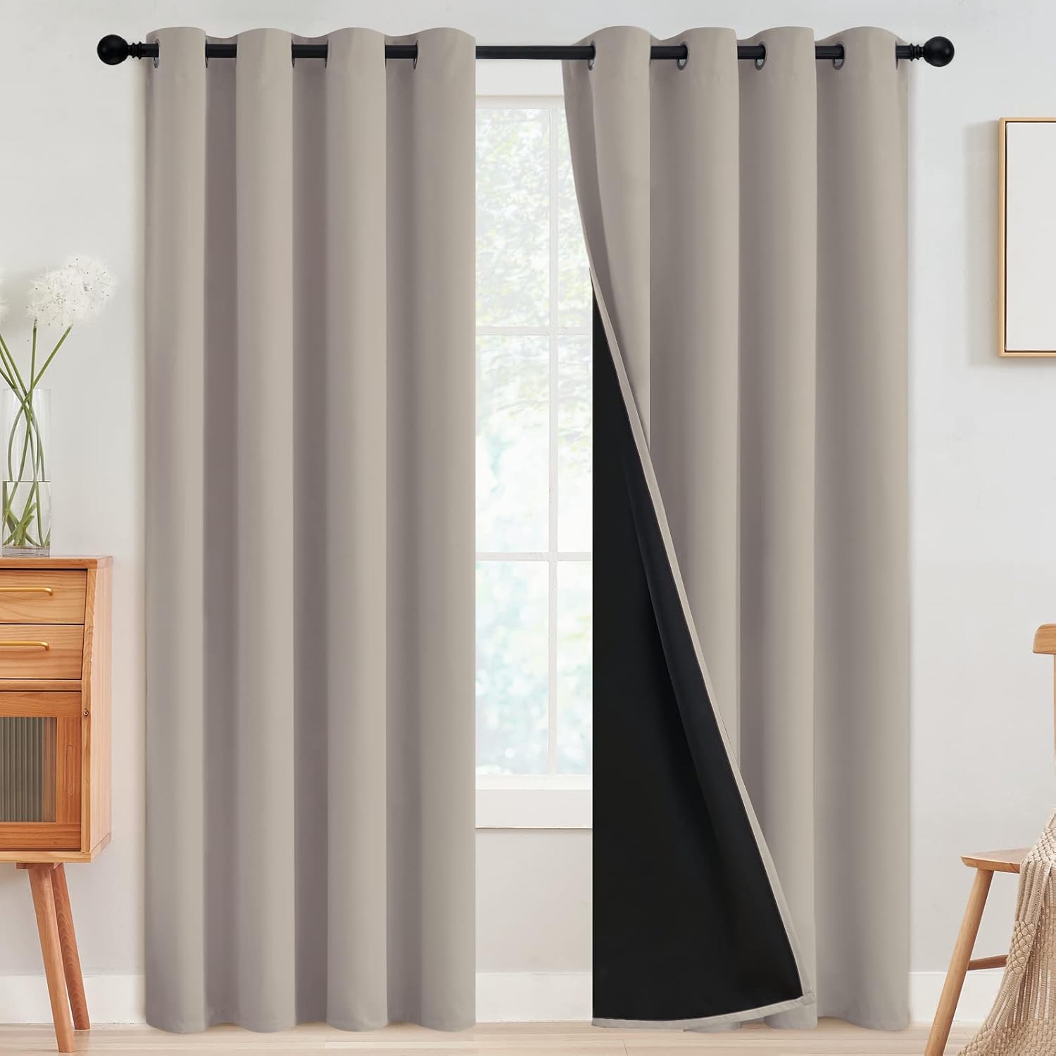 SimpleHome Natural 100% Blackout Curtains Room Darkening Living Room 84L