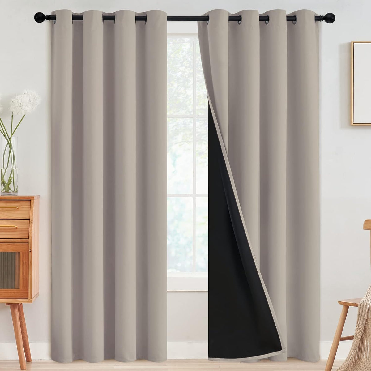 SimpleHome Natural 100% Blackout Curtains Room Darkening Living Room 84L