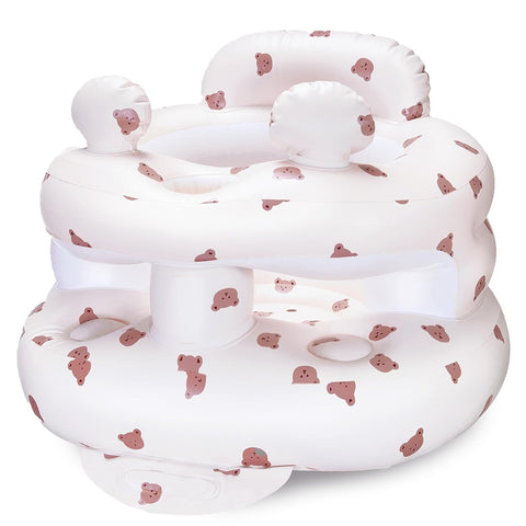 Inflatable Baby Seat for Babies 3-36 Months，[Squeaky Sound & Anti-Fall Design] Inflatable Chair with Sound-Making Ears, Baby Seat for Sitting-Up Practice, Built-in Air Pump (Ear Bear)