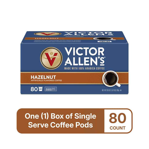 Victor Allen's Coffee Hazelnut Flavored, Medium Roast, 80 Count, Single Serve Coffee Pods for Keurig K-Cup Brewers | 100% Arabica beans, Compatible with Keurig 2.0, Sweet nutty flavor, Kosher-OU (Pareve), 90-150 mg caffeine per serving