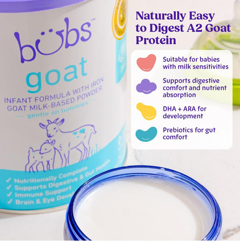 Bubs Whole Goat Milk Infant Formula for 0-12 Months, Non-GMO Milk, 20 oz