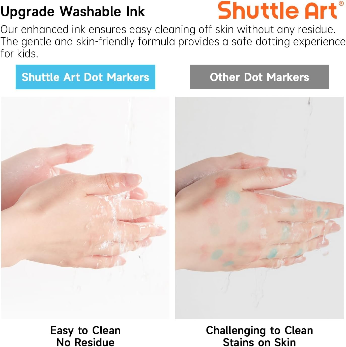 Shuttle Art Dot Markers, 12 Colors Washable Markers for Toddlers,Bingo Daubers Supplies Kids Preschool Children, Non Toxic Water-Based