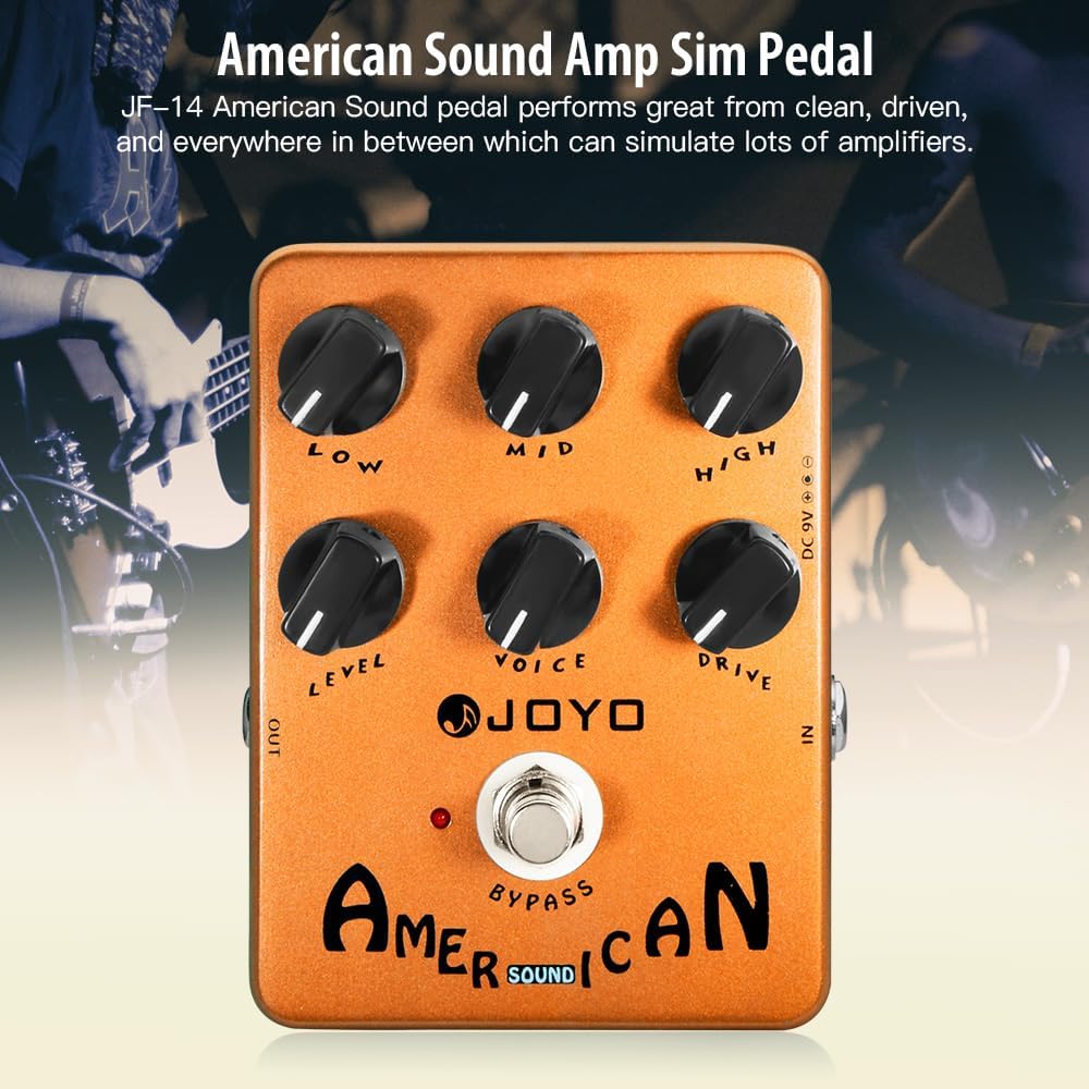 JOYO American Tube Amp Simulator & Preamp Guitar Pedal, 6-Knob Control with Built-in Cab Sim for Electric Guitar, Bypass (JF-14)