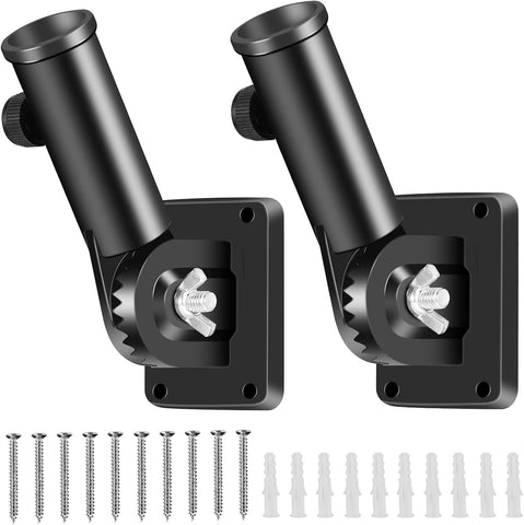 Flag Pole Holder Brackets, BONWIN 1" Flag Pole Mounting Bracket with Hardwares for House Wall Porch, 1" Inner Diameter, 180° Adjustable Multi Positions, Aluminium Alloy(2 Pack Black, Multi-Positions)