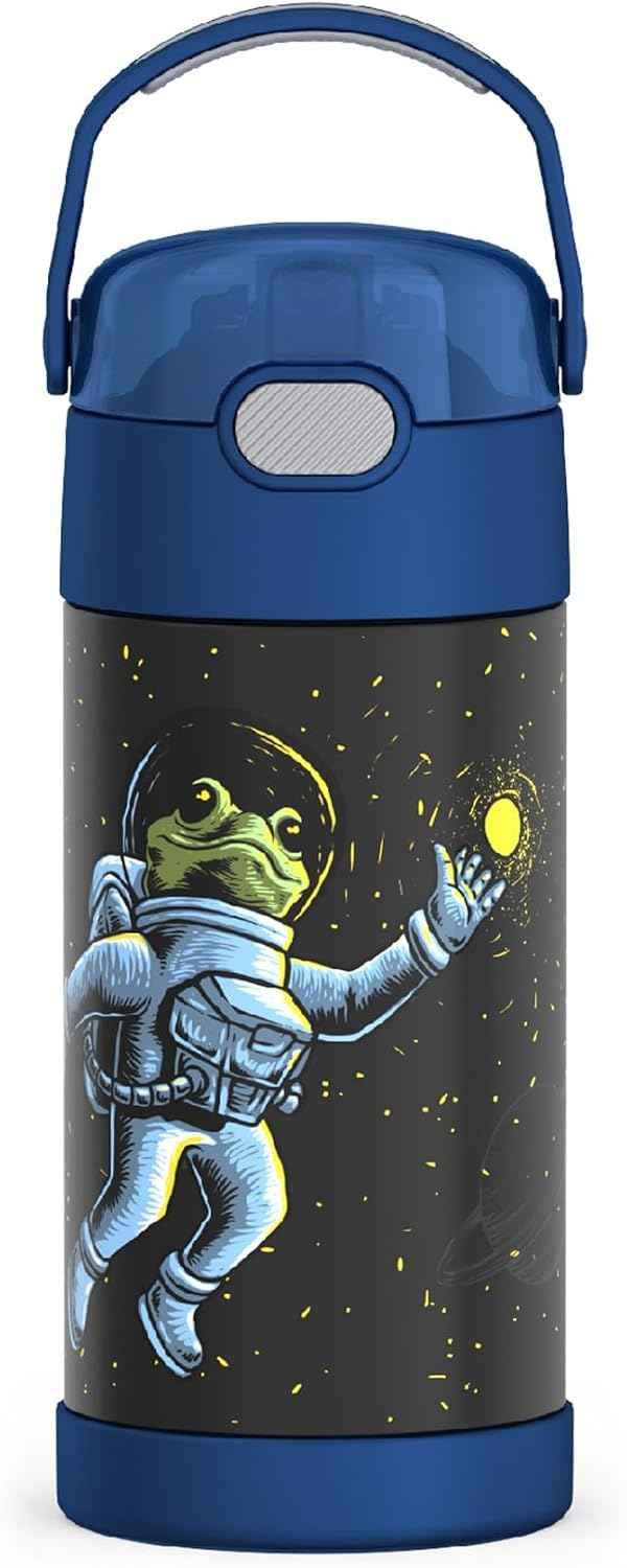 THERMOS FUNTAINER Water Bottle with Straw, 12oz, Space Frog