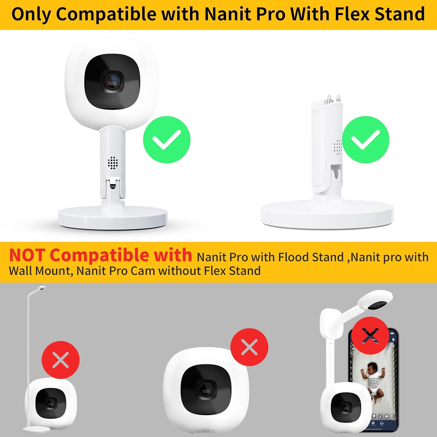 iTODOS Baby Monitor Mount Compatible with Nanit Pro Smart Baby Monitor & Flex Stand Baby Monitor, 8inches Flexible Arm Monitor Mount,Attach Your Baby Cam Wherever You Like-1pack