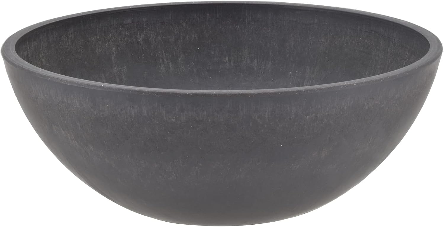 PSW Pot Collection M30DC 12-inch Plastic/Stone/Wood Composite Low Bowl Planter – No Drainage Hole (Drillable), Shallow Indoor/Outer Pot for Succulents, Bonsai, Fairy Gardens, Herbs, Dark Charcoal