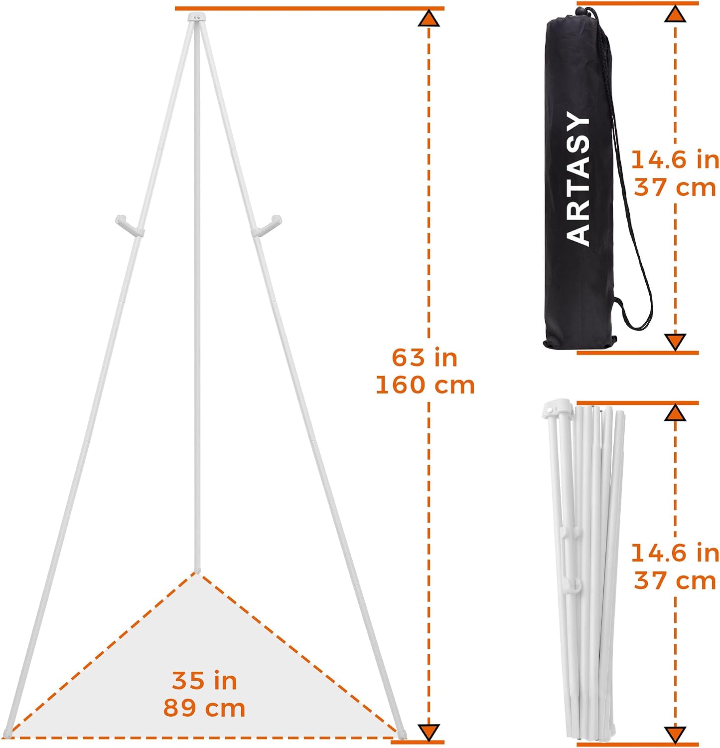 ARTASY 63" Easel Stand for Wedding Signs, White, 1 Pack with Carry Bag