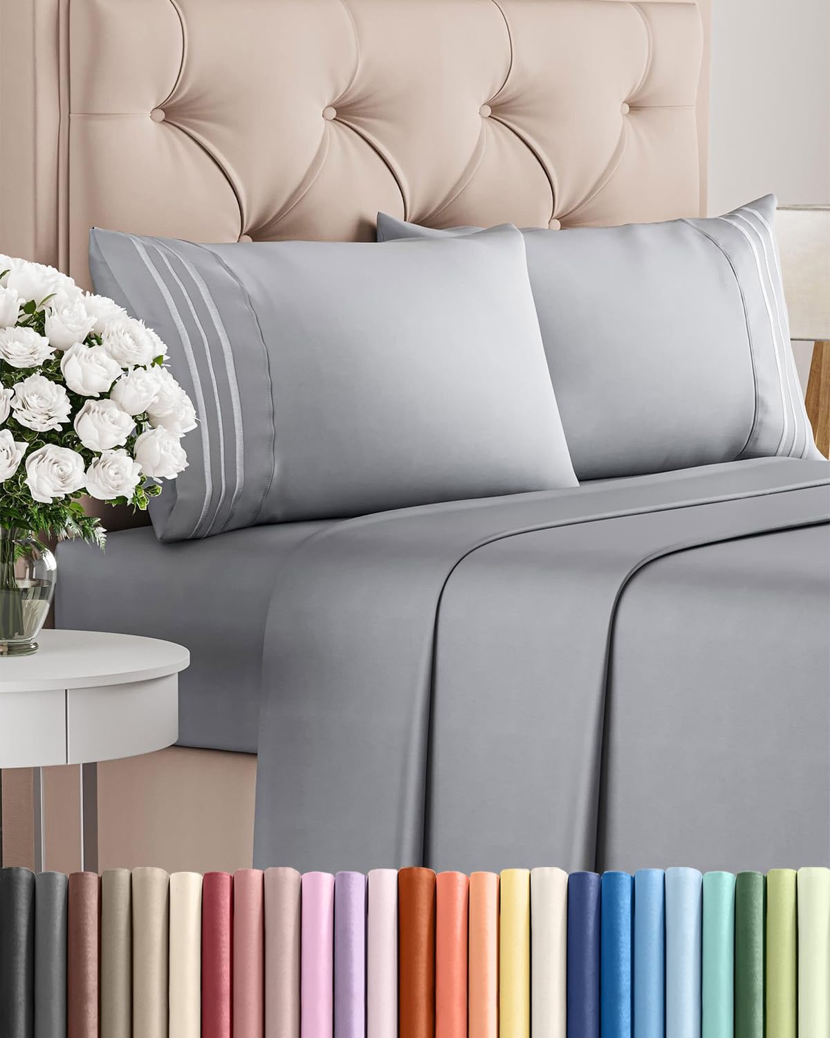 Queen Size 4 Piece Sheet Set - Breathable & Cooling Sheets - Steel Blue