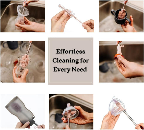 Haakaa Food-Grade Silicone Cleaning Brush Kit 3-Piece (Kit-Mist Blue)
