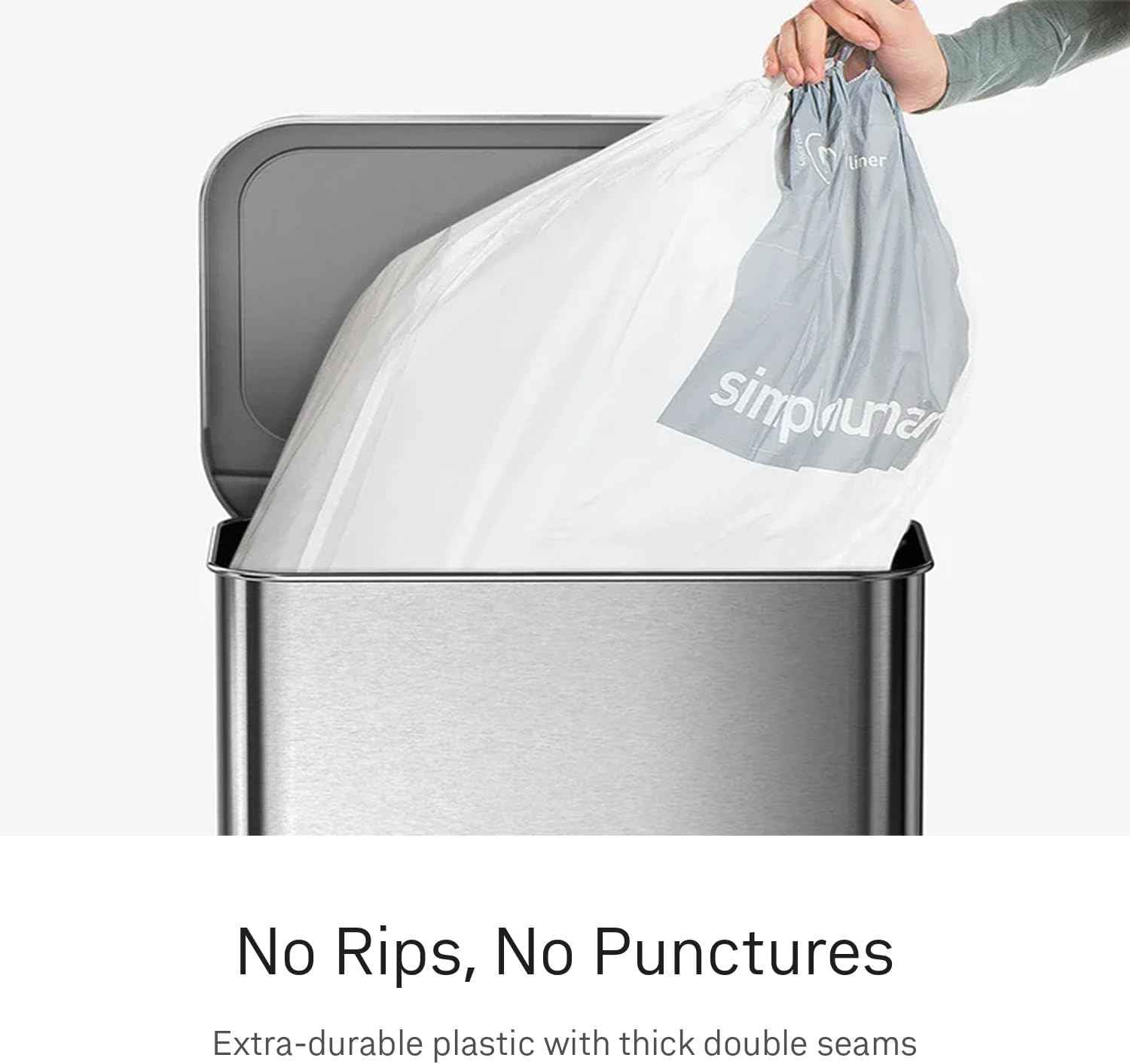 simplehuman Code H 200 Count Custom Fit Liners, Drawstring Kitchen Trash Bags, One-by-One Mess-Free Dispense, Extra Thick & Double Seamed, 50% PCR Plastic, 30-35 Liter / 8-9 Gallon, White