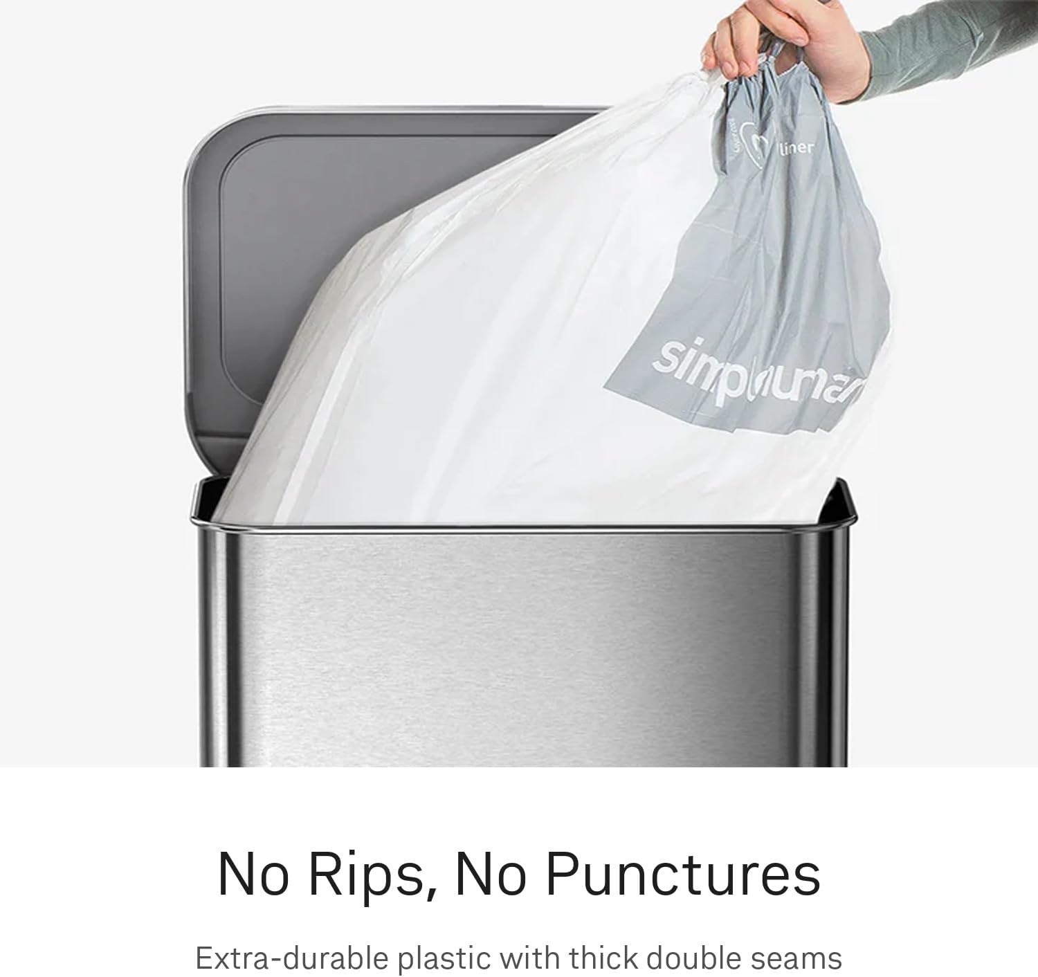 simplehuman Code G 200 Count Custom Fit Liners, Drawstring Kitchen Trash Bags, One-by-One Mess-Free Dispense, Extra Thick & Double Seamed, 50% PCR Plastic, 30 Liter / 8 Gallon, White