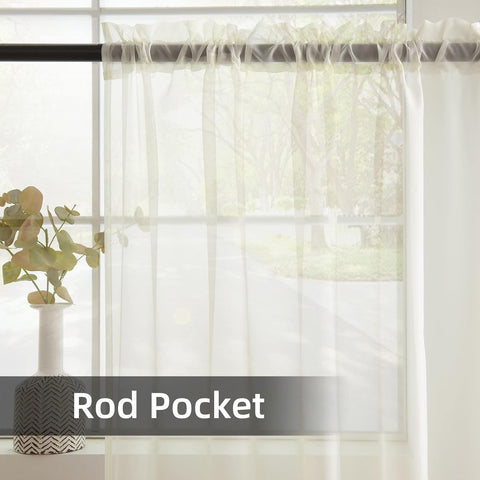 youleyar Solid Sheer Rod Pocket Curtain Voile Draperies 2 Panels White Beige Black Grey Coffee 52 Inch Width 84 Inch Long 1 Pair for Kitchen Bedroom Children Living Room Yard (Ivory,52W ｘ 84L)