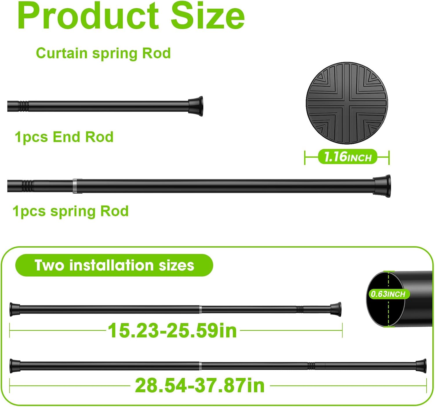 Small Tension Rod 16-38inch Black Tension Curtain Rod no Drilling