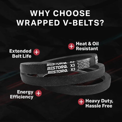 BESTORQ C120 V-Belt, Classic Wrapped Rubber X3 V-Belt, Black, 124" Outside Circumference x .87" Width x .57" Height, (Pack of 1)