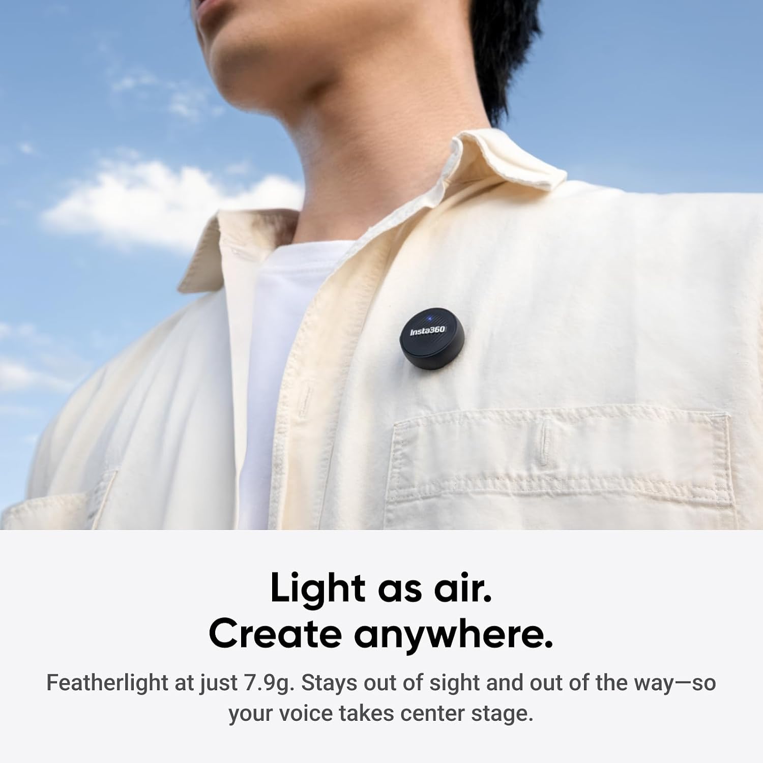 Insta360 Mic Air Transmitter, 7.9g Ultralight, Wireless Microphone, Noise Cancelling, Vlog, Streaming, Compatible Luna Ultra/X5/X4/X4 Air/Ace Pro 2/GO Ultra