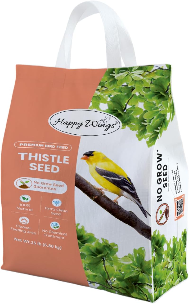 Happy Wings 15LB Thistle Seed Bird Food, 100% Natural, Extra Clean, No Grow