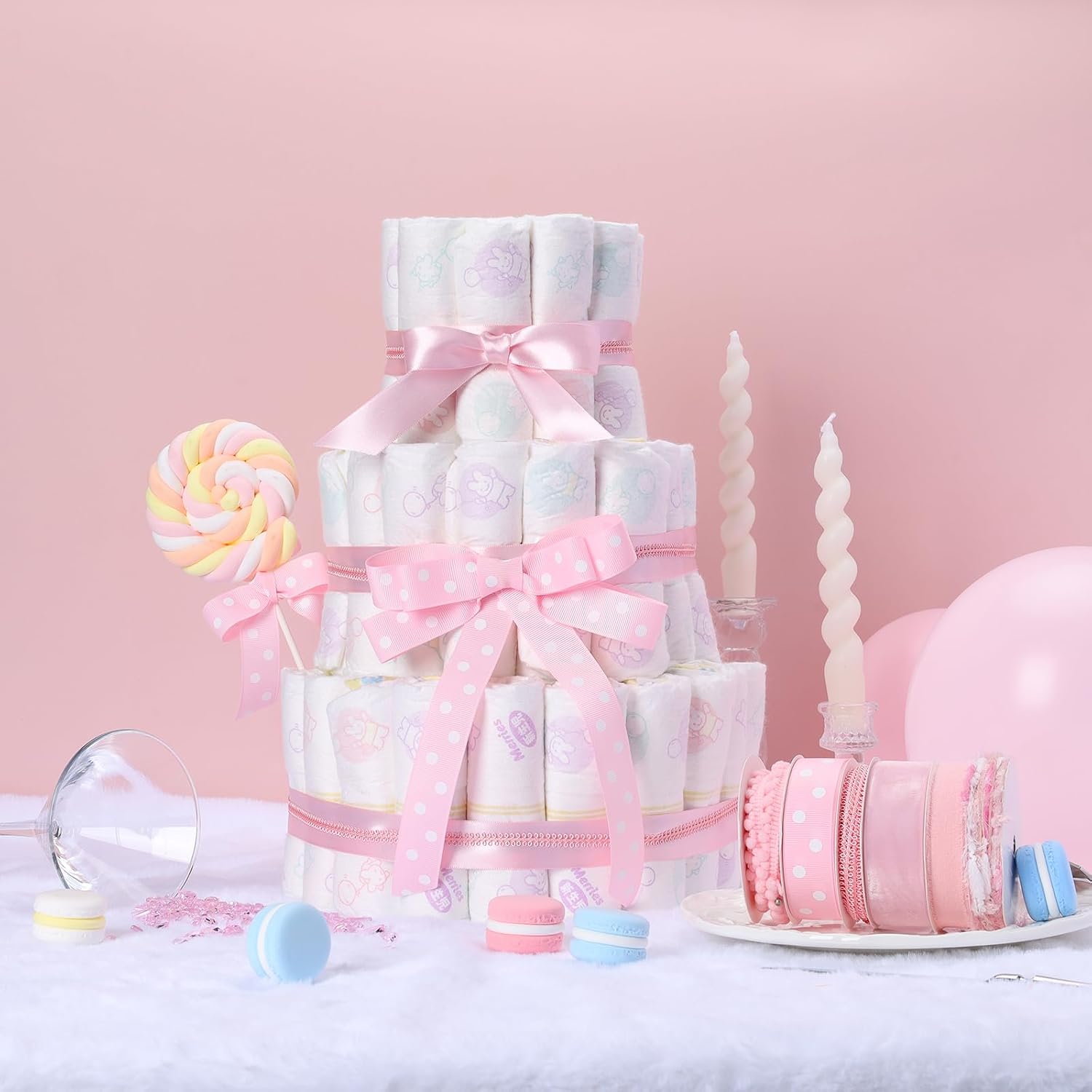 LaRibbons Pink Ribbons for Crafts 6 Rolls Baby Pink Ribbons