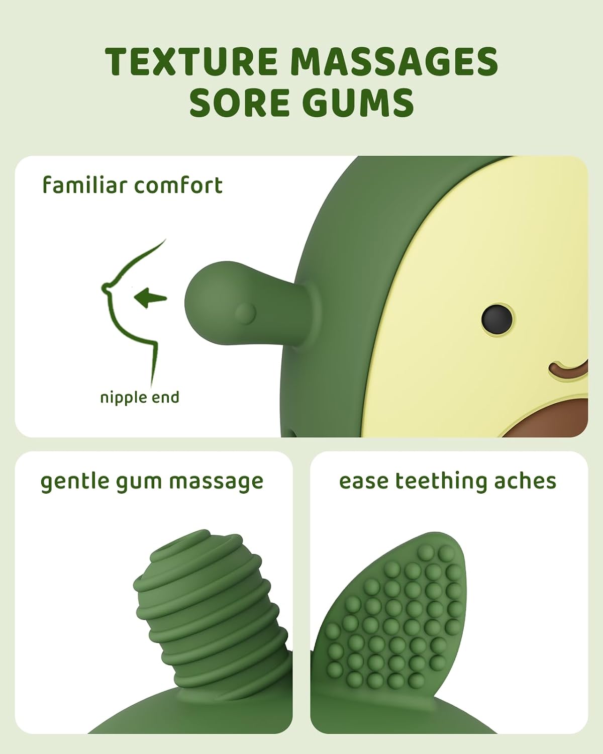 ChooKaChoo Baby Teething Toy Silicone Avocado Teething Mitten for Babies Over 3 Months Anti Dropping Wrist Hand Teethers Baby Chew Toys for Sucking Needs, BPA Free (Patent Pending)