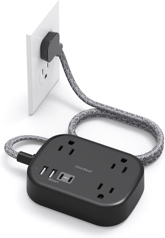 Cruise Essentials 2026,One Beat Travel Power Strip with USB C,Flat Plug 6ft
