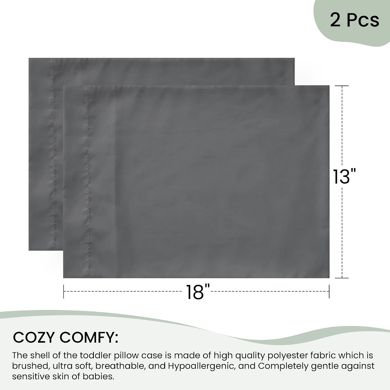 EXQ Home Toddler Pillowcases 13x18, Set of 2（Black Grey）