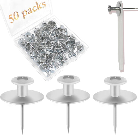 50 PCS Picture Hanger Nails, Double Headed Push Pins Hooks Thumbtacks for Wall Hangings Picture, Decorative Small Hook Pins for Drywall Cork Board Home Office Photo Decorations (Silver)