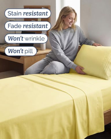 Twin XL 3 Piece Sheet Set - College Dorm Room Essentials - Yellow