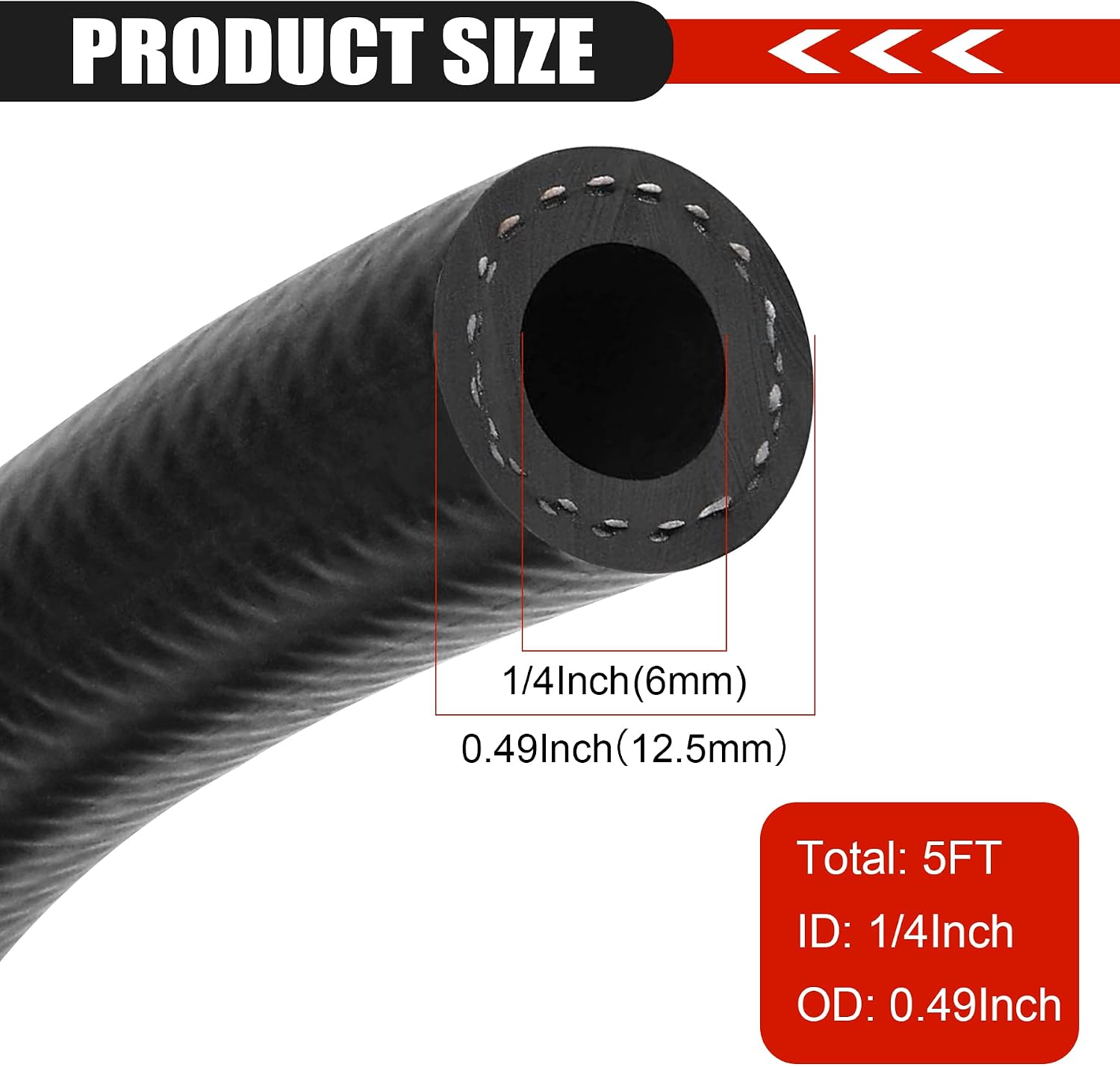 1/4 Inch (6mm) ID Fuel Line Hose 5FT NBR Rubber Push Lock Hose High Pressure 300PSI for Automotive Fuel Systems Engines…