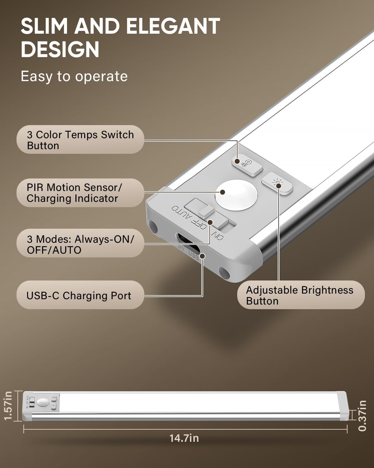MCGOR 14.7inch Under Cabinet Lighting, Wireless Motion Sensor Light,5 Pack