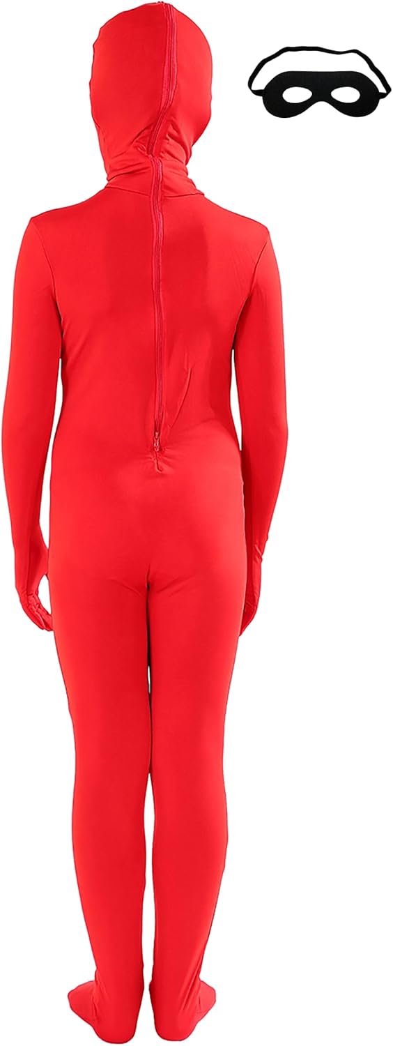 Full Bodysuit Include Felt Eye Mask Kids Costume Open Face Spandex Stretch Zentai Child Suit