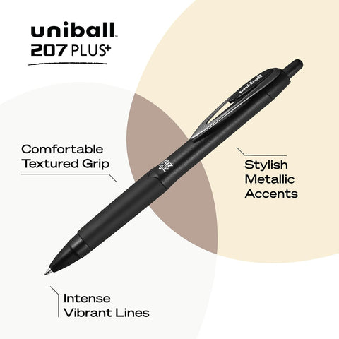 uniball™ 207 Plus+ Gel Pens, Black Ink, 0.7mm Medium Point, 36 Count | Retractable, Faster-Drying, Smooth Writing, Smear-Resistant, uni Super Ink™ Plus+