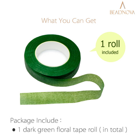 BEADNOVA Floral Tape 1/2inch Flower Tape Dark Green Floral Tape for Bouquets Floral Arranging Stem Wrap Craft (Dark Green, 30yards)
