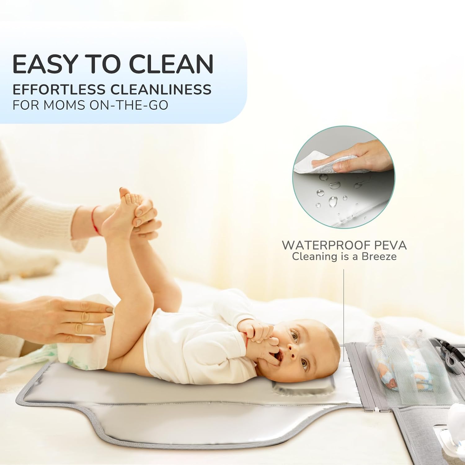 Alatino Portable Diaper Changing Pad, Wipe Clean, Large 25x22, Grey
