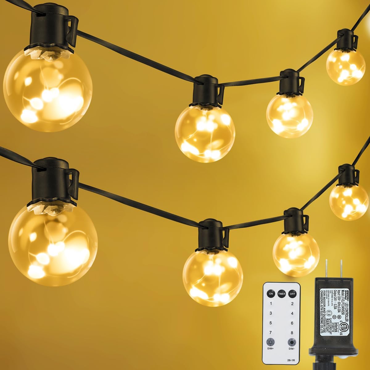 Outdoor String Lights Plug-in, 25ft 20 G40 LED Bulbs with Timer
