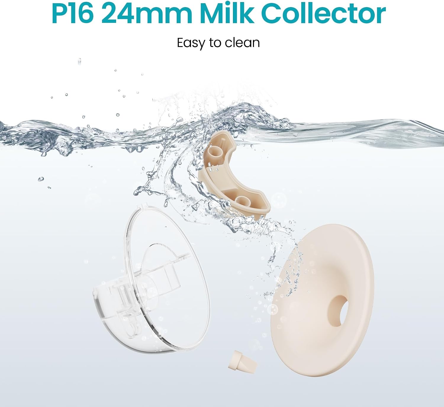 Paruu P16 Replacement Full Set Collector Cup, Only Compatible with P16 Wearable Breast Pump (150ml, 24mm Flange), Original Accessories（Nude, 1 Set