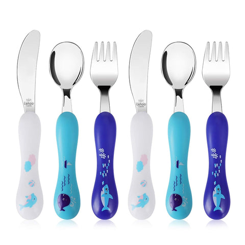 Lehoo Castle Toddler Utensils, 6-Pieces Kids Silverware Set (Ocean)