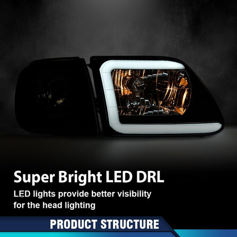 PIT66 LED DRL Headlights Assembly Fit 1998-2003 Ford F150